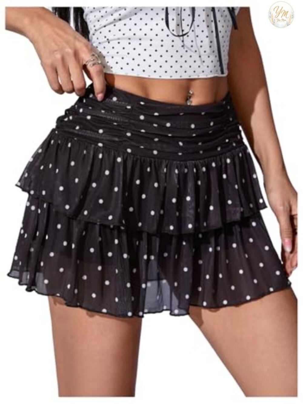 SHENHE Women's Y2K Lace Mini Skirt High Waisted Ruffle A Line